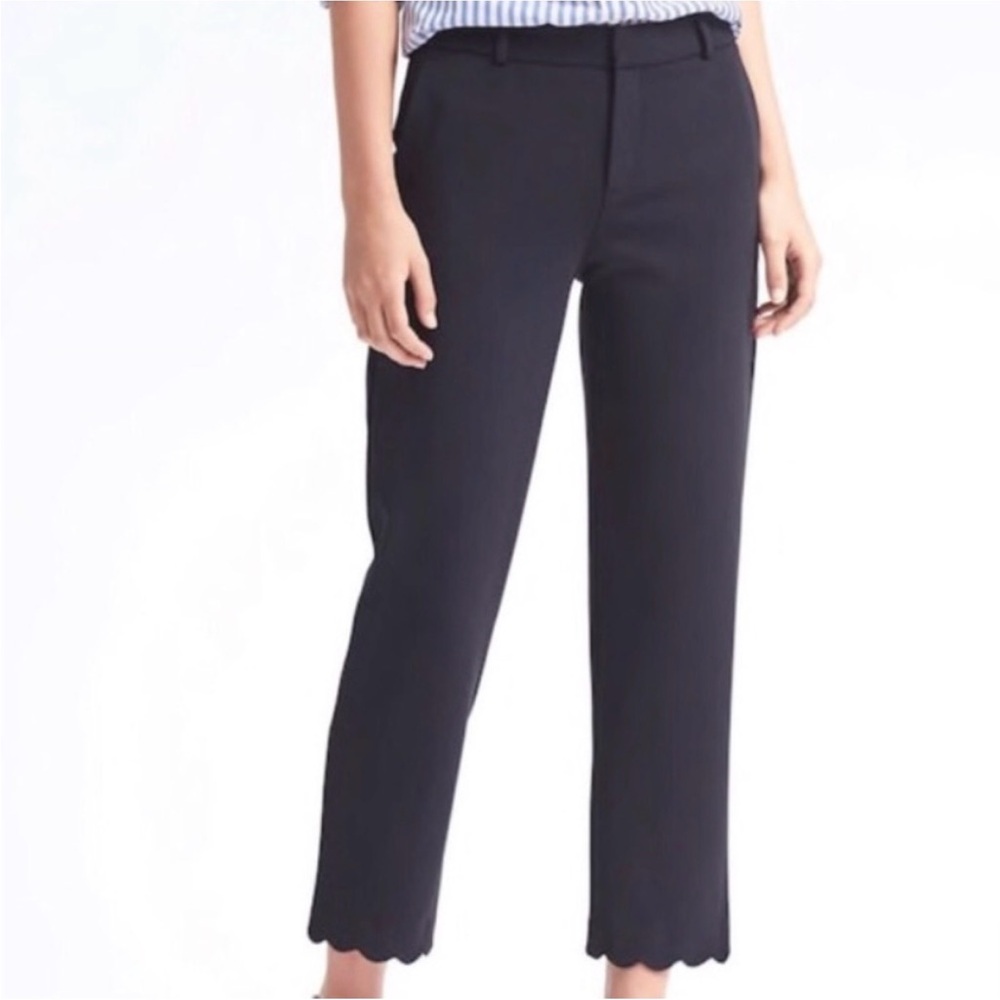 Banana Republic Navy Avery Ankle Pants Scallop Hem‎ Straight Leg Career Office 6